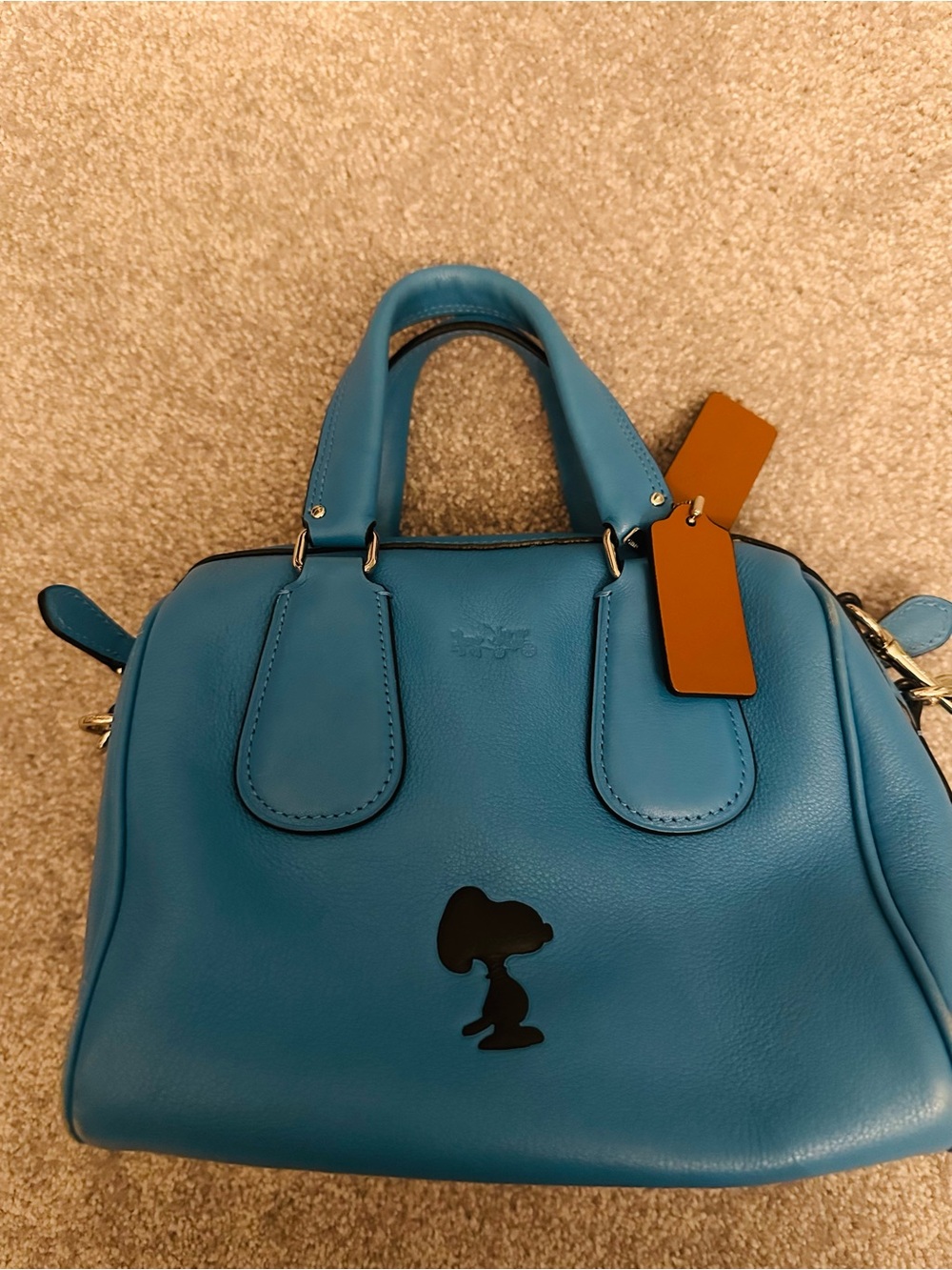 Coach Blue Leather Satchel with Snoopy Silhouette